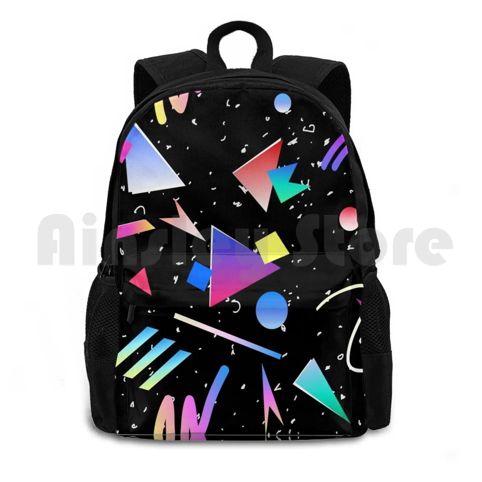 Hello Memphis ( Black ) Outdoor Hiking Backpack Waterproof Camping Travel 90s 80s Abstract 1990s Style Background Pattern 1980s