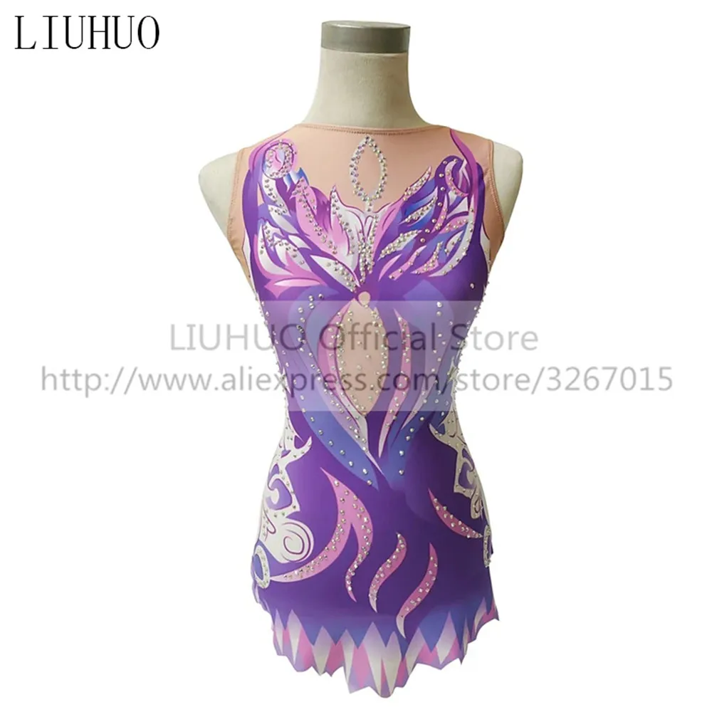 LIUHUO – robe de Performance pour femmes et filles, sans manches, concours de gymnastique rythmique, Leotard, patinage sur glace, violet, enfants