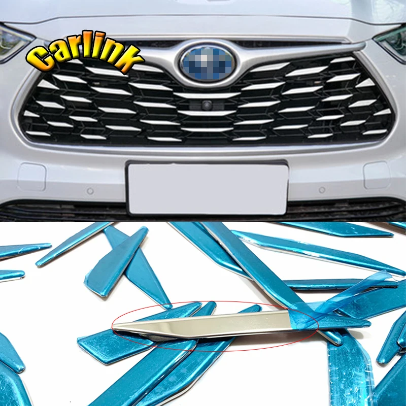 

For Toyota Highlander 2021 2022 Stainless Car Front bar middle net decorative strip exterior decoration modification Accessories