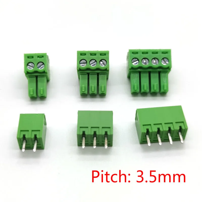 10 Pair 15EDG 3.5mm Plug-in Terminal Block Straight Pin PCB Screw Terminal Connectors 2/3/4/5/6/7/8/9/10P KF15EDG-3.5 Green