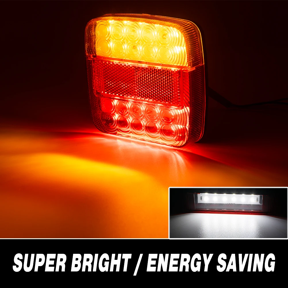 Waterproof Square Trailer Lights Kit Red Brake Stop Tail Running License LED Light Lamp for 12V Camper Truck RV Boat Snowmobile