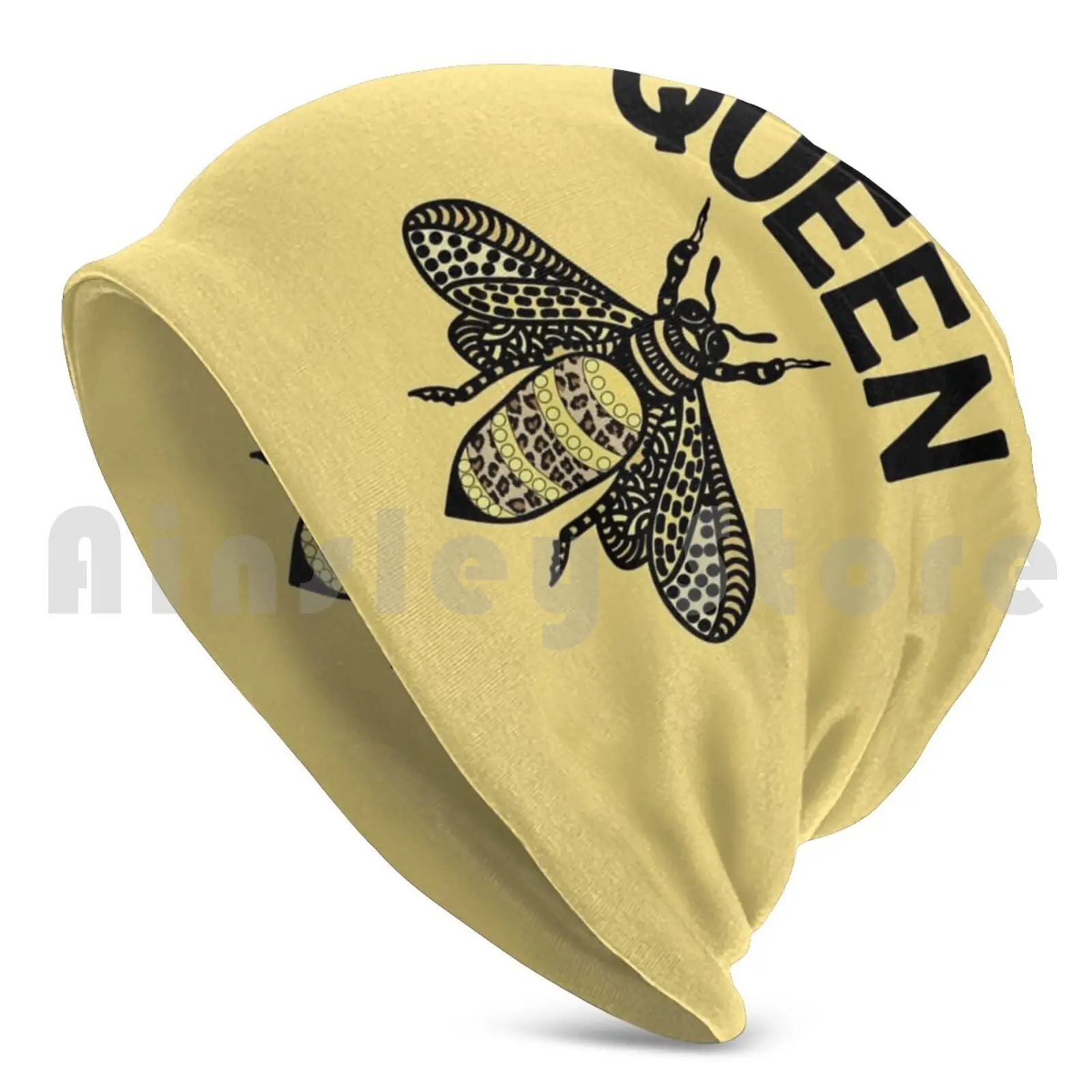 Queen Bee With Leopard Accents Beanies Knit Hat 3032 Beanies Print Queen Bee Bumblebee Bumble Bee Fancy Bee Fancy