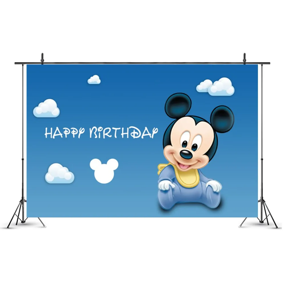 Disney Mickey Mouse Photography Backdrop Mickey 1st Birthday Background Kids Boys Blue Decoration for Baby Shower Party Supplies