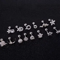 1 piece Small Bar Stud Earrings Mix Style Helix Screw Ball Ear Cartilage Piercing Studs Women Girl Cute Crystal CZ Body Jewelry