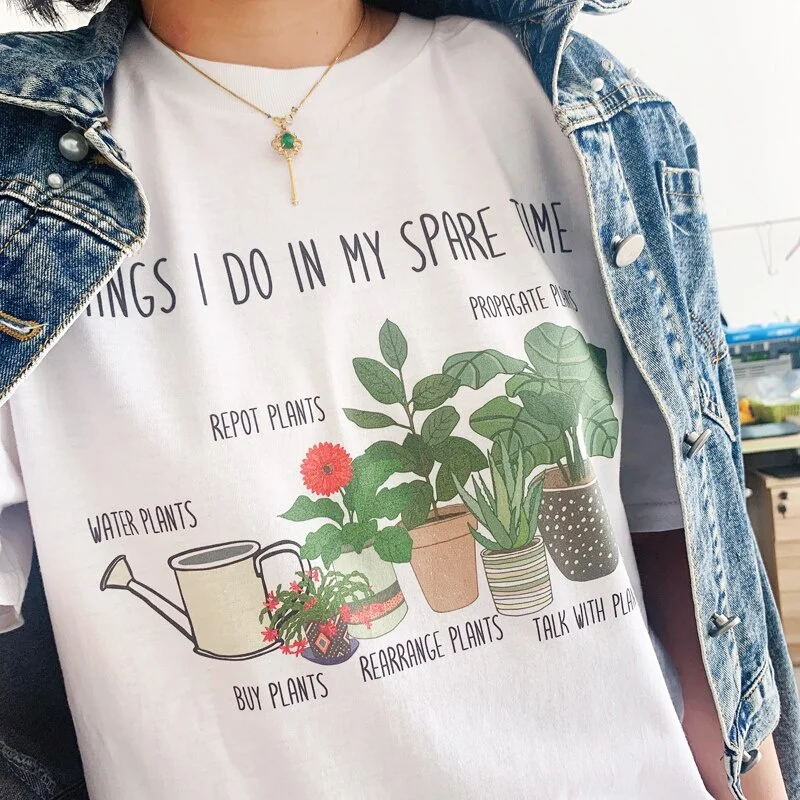 Things I Do in My Spare Time Funny T-Shirt Women Summer Cute Aesthetic Gardening T Shirt Plant Lover Shirt Crazy Plant Lady Tops