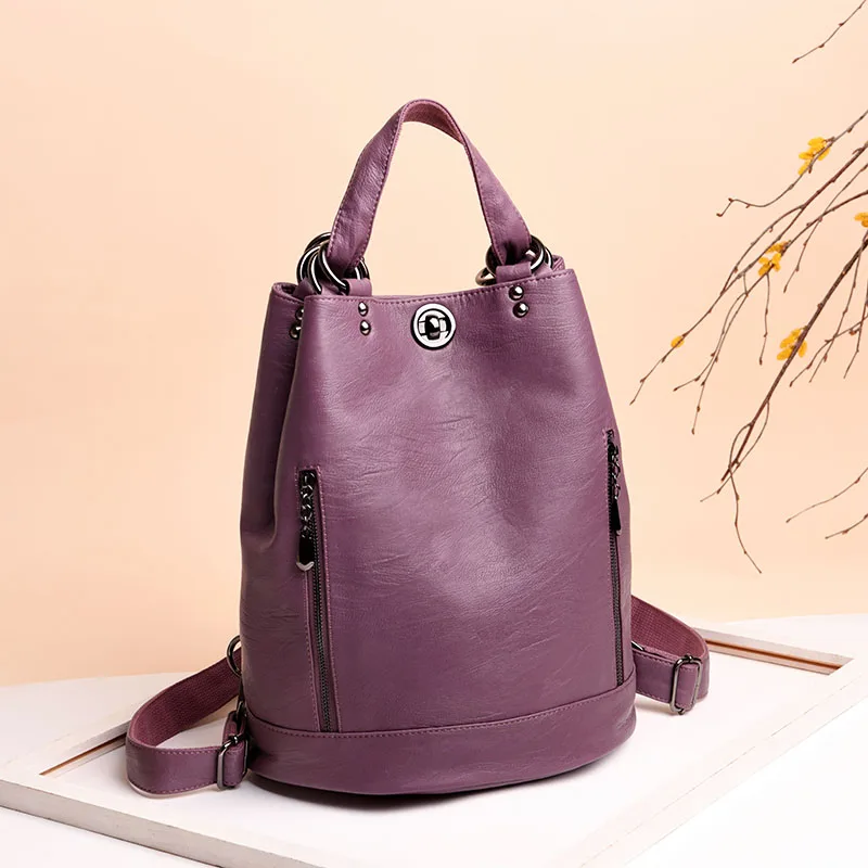 High Quality Soft Leather Bagpack Women Fashion Anti-theft Backpack 2024 New Casual Lides Shoulder Bag Large Capacity School Bag