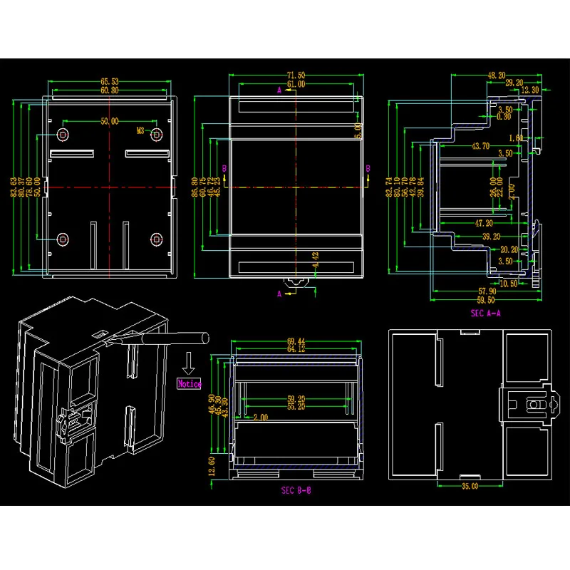 Din Rail Kunststoff gehäuse abs elektronische Projekt gehäuse DIY Industrie box benutzer definierte SPS Anschluss dose 87*72*60mm