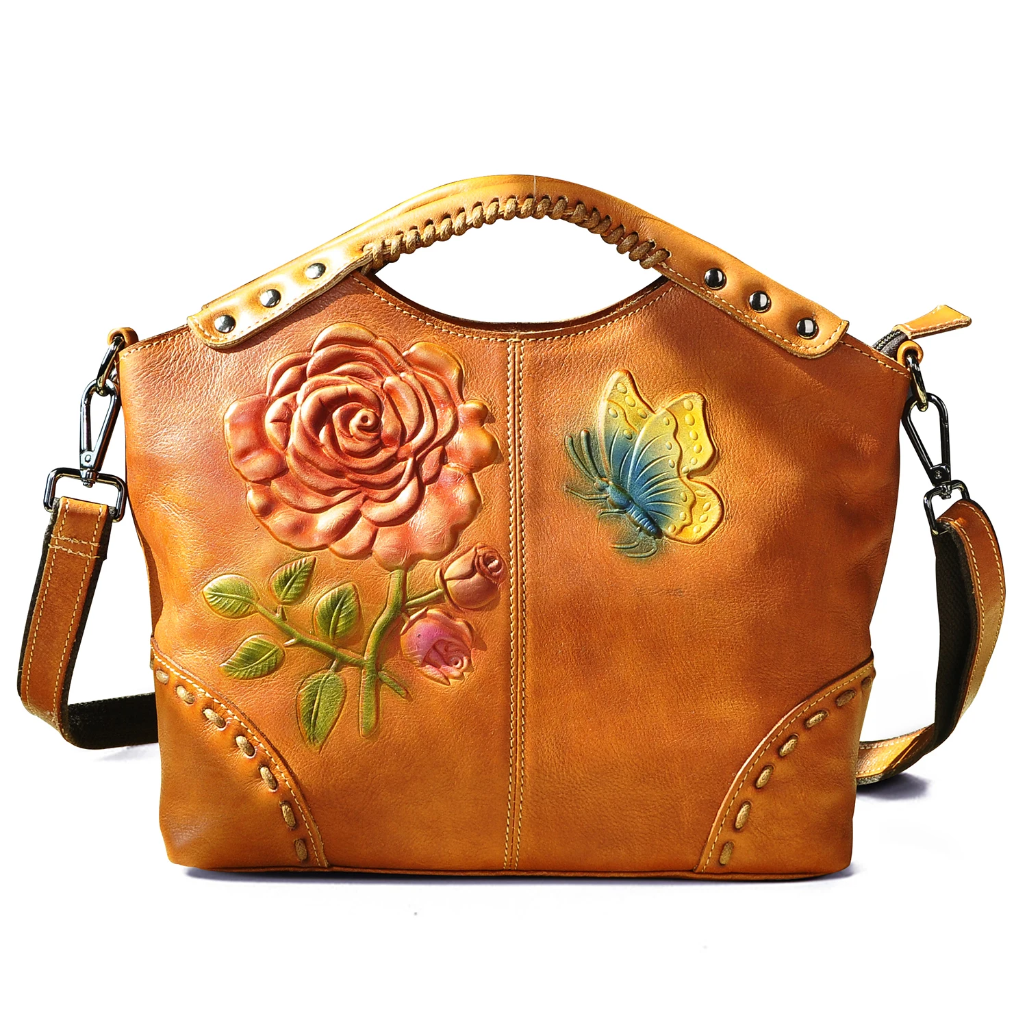 Emboss Flower Genuine Leather Luxury Designer Shopper Women Tote Purse Handbag Tote Ladies Over The Shoulder Satchel Bag 6640