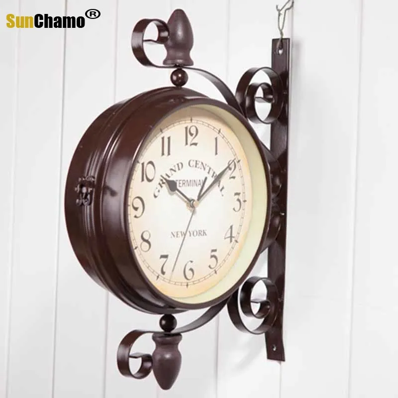 

New European Style Vintage Innovative Fashionable Double Sided Wall Clock Living Room Decor Home Decore Reloj De Pared