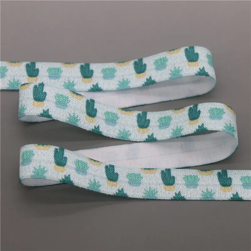 DHK 5/8'' 5yards cactus skull shell printed Fold Elastic FOE stretch ribbon hairbow headwear headband DIY OEM C1729