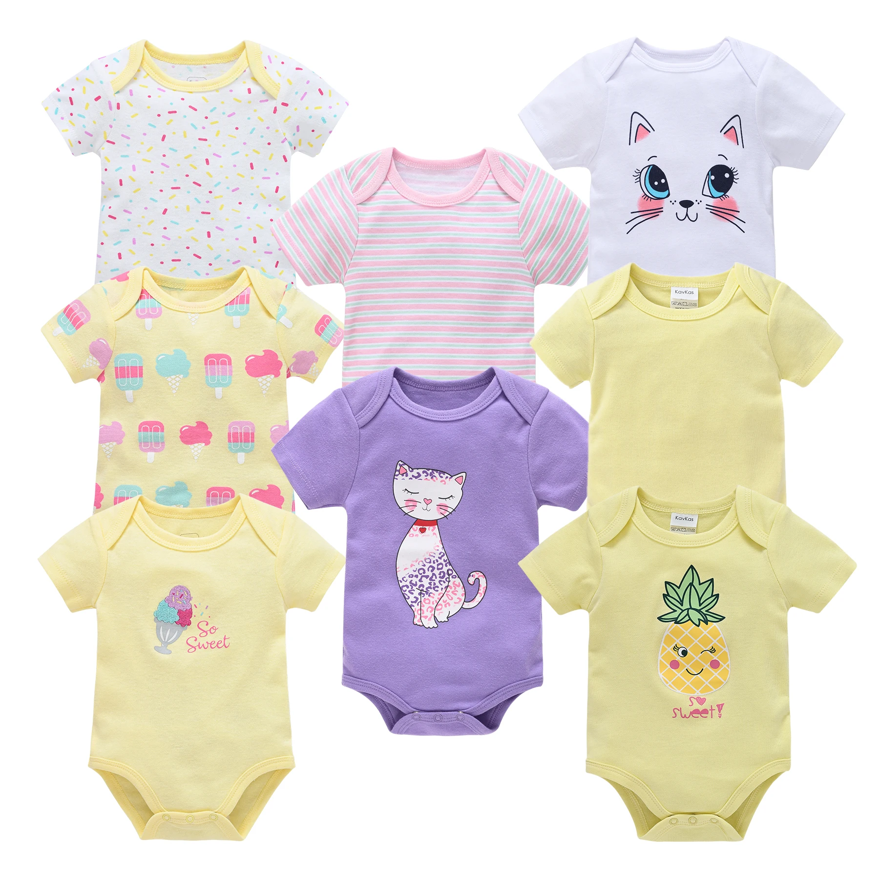 

0-12M Newborn Baby Girls Bodysuits 6 8PCS Infant Boys Jumpsuit Summer Cartoon Clothes Girl Toddler Crawling Clothing Ropas Bebe