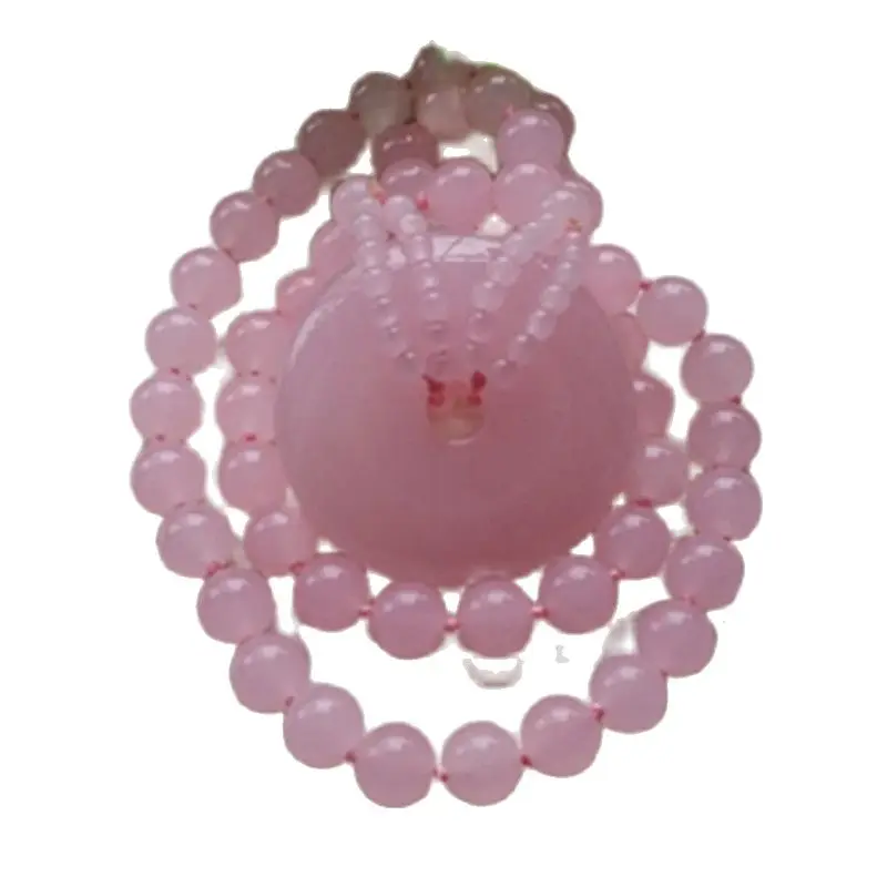 Pink Jade Hibiscus Jade Powder Crystal Safety Button Necklace Sweater Chain