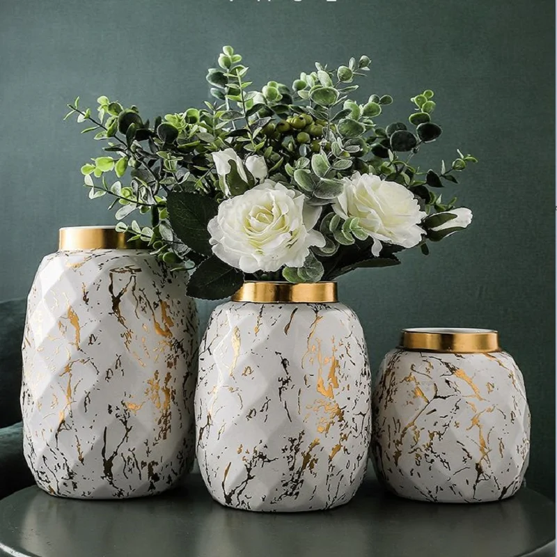 Modern Black Gold Ceramic Vase Wedding Decoration Marbled Vase Flower Arrangement Hydroponic Dining Table Living Room Decoration