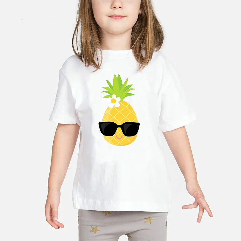 Criança verão topos engraçado fruta abacaxi impressão gráfico t camisas meninas casual t camisa crianças roupas abacaxi tshirts