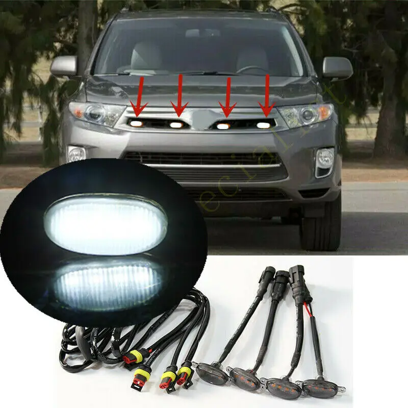 

Fit For Toyota Highlander Hybrid 2011-13 LED Car Front bumper Grille LED White Light Raptor Style Light Kit Decor W/ Wire Speed