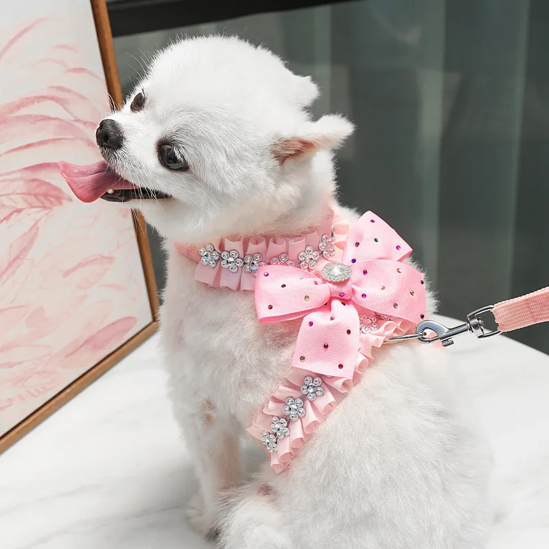 Fashion Pink Bowknot Dog Harness Vest Dog Leash Pet Lead Chest Strap Chihuahua Yorkshire Terriers Pomeranian Shih Tzu Puppy Rope