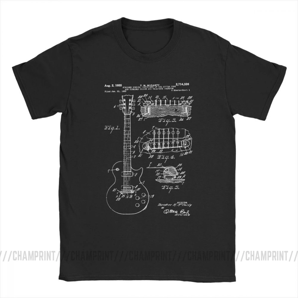 Patent Acoustic Electric Guitar Structure Music T Shirts Men 100% Cotton Vintage T-Shirts Youth Art Singular Tees Printing Tops