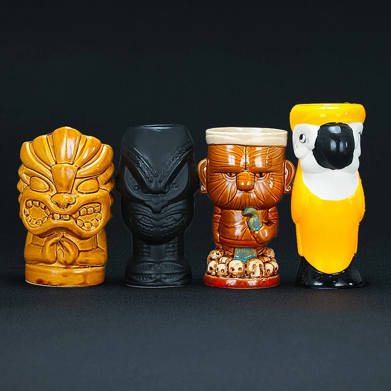 Hawaii Tiki Mugs Cocktail Cup Beer Beverage Mug Wine Mug Ceramic Easter Islander Tiki Parrot Mug Bar Tool