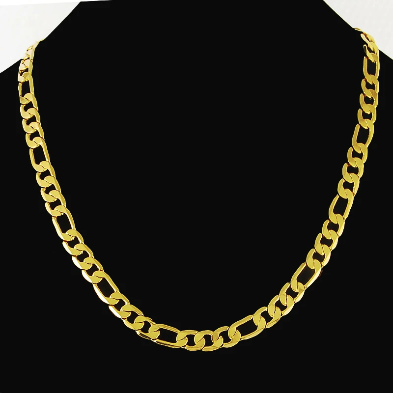 Pure Gold Color 4mm 6mm 8mm Figaro Chain Necklace for Men,Original 24k Gold Plated Fashion Women Men\'s Hip Hop Rock Jewelry