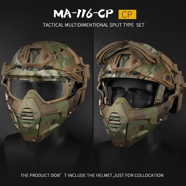 NEW Tactical Hunting helmet Split type Half Face Mask /Safety Goggles Lens /1 Set