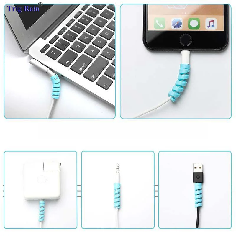 Cable protector Data Line Silicone Spiral Bobbin winder Protective For iphone Samsung Android USB Charging earphone Case Cover