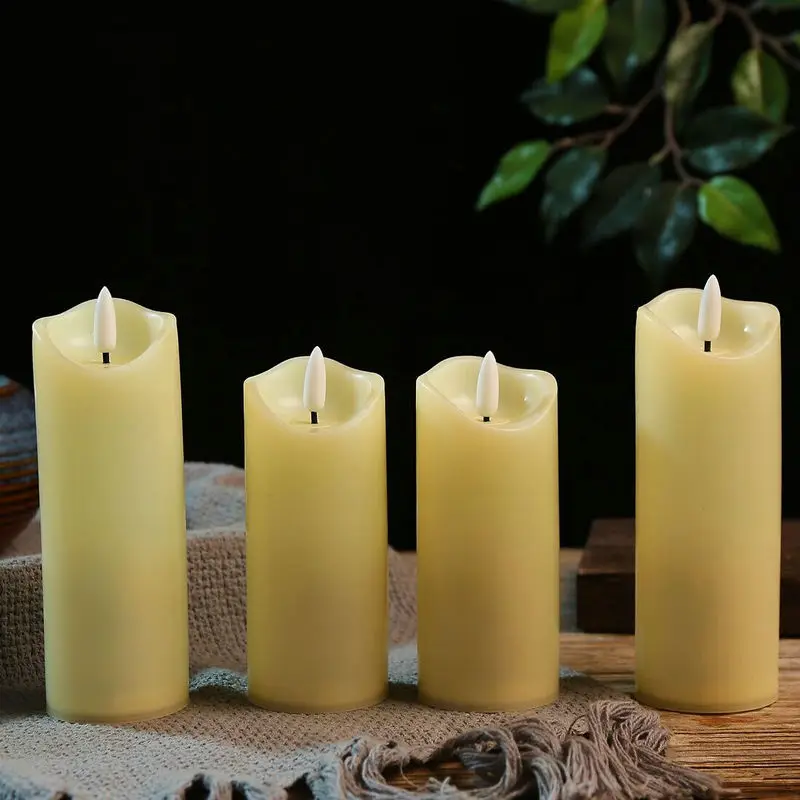 Set of 4 Flameless Flickering Candle w/Remote Timer 3D Wick Battery Operate Pillar Light Home Wedding Party Christmas Decoration