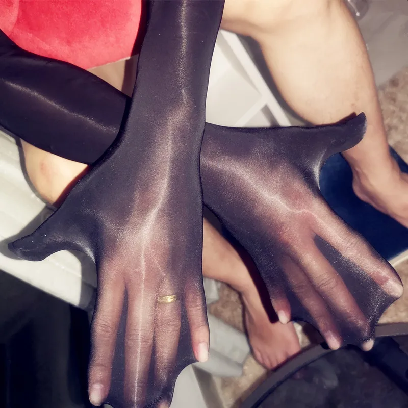 Unisex Zijdeachtige Skiny 8D Fijne Denier Olie Shiny Handschoenen Glossy Lange Seanless Sissy Nylons Kousen Fetish Kostuum