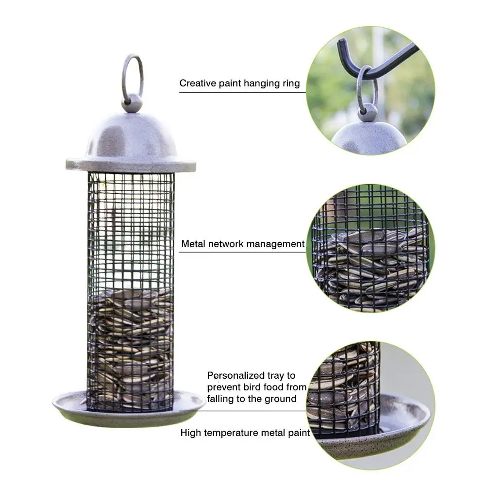 Bird Feeder Metal Balcony Bird Food Dispenser Hanging Wild Bird Feeder with Hanging Ring for Indoor Outdoor Garden Yard Decor