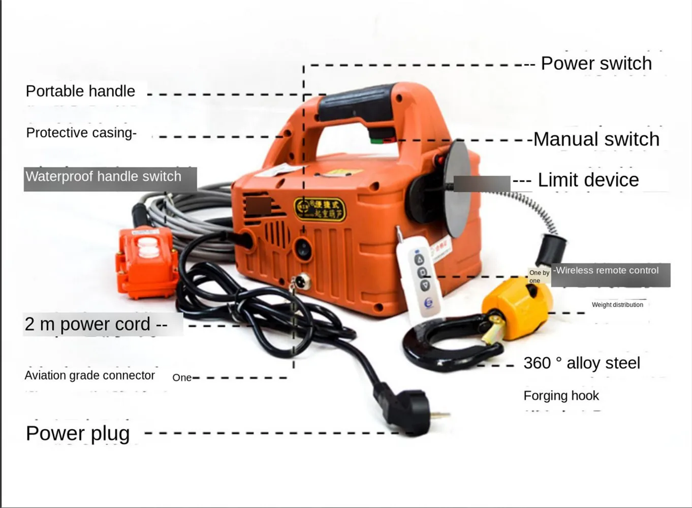 220V Portable Electric Winch 500KGX7.6M 200x19M with wireless remote controller winch traction block Electric hoist windlass