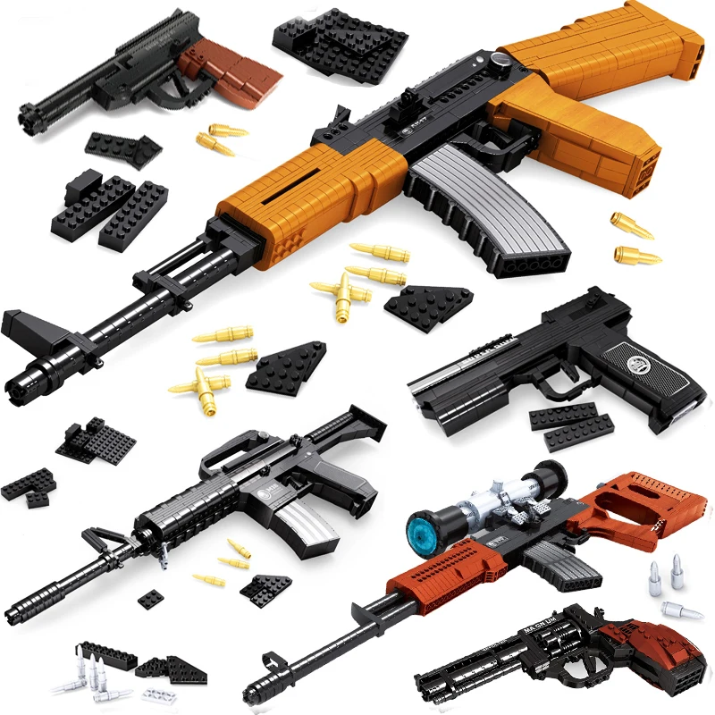 

Military Swat team Guns Model kit City Police Weapon AK47 SVD M16 MP5 building blocks set DIY enlighten brick Boys Gift Toys WW2