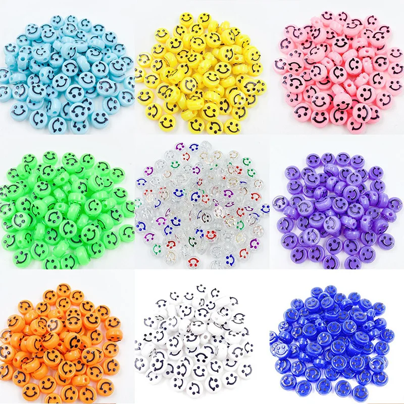 50Pcs 10mm Bunte Lächelndes Gesicht Acryl Lose Spacer Perlen Für Schmuck Machen DIY Handgemachte Armband Zubehör 20 Farben