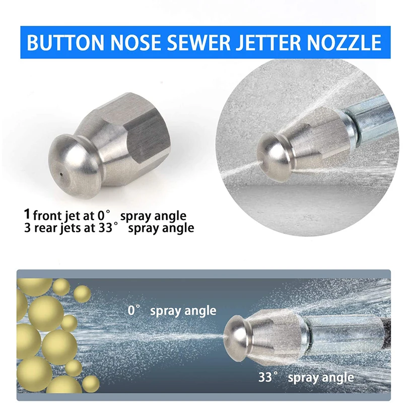 For Lavor /Sterwins/Parkside Pressure Washer Pipe Cleaning  Button Nose and Rotating Sewer Jetting Nozzle Sewer Cleaning Hose