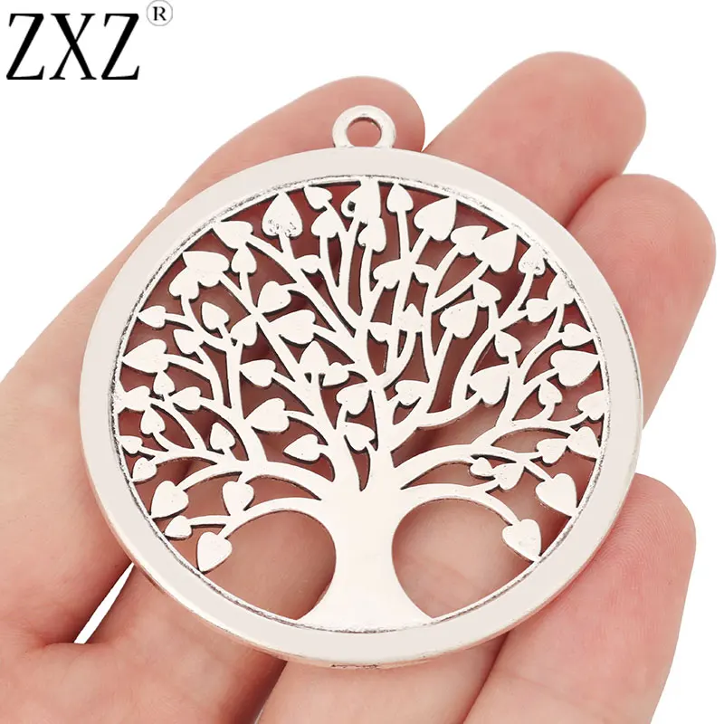 ZXZ 5pcs Tibetan Silver Large Tree Life Round Charms Pendants for Necklace Jewelry Making Findings 53x53mm