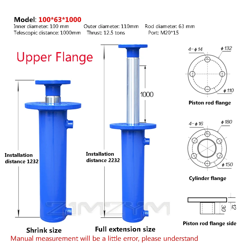 Ram idraulica di sollevamento bidirezionale resistente degli accessori della cima dell'olio della pressa per balle per balle del cilindro dell'olio idraulico FA-100x63x1000mm 12 tonnellate