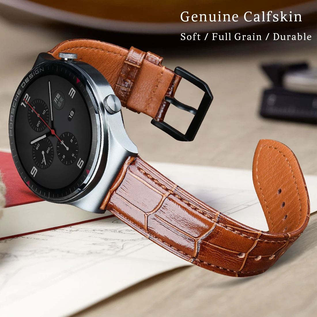 MAIKES Quick Release Watchband Handmade Genuine Leather Watch Strap Band for Huawei TISSOT Samsung Galaxy Smart Watch Wristband