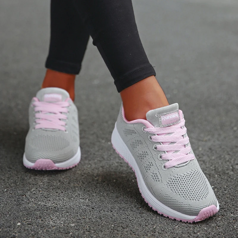 Fashion Women Casual Shoes Breathable Walking Mesh Lace Up Flat Shoes Sneakers Women Tenis Feminino Woman Vulcanize Shoes