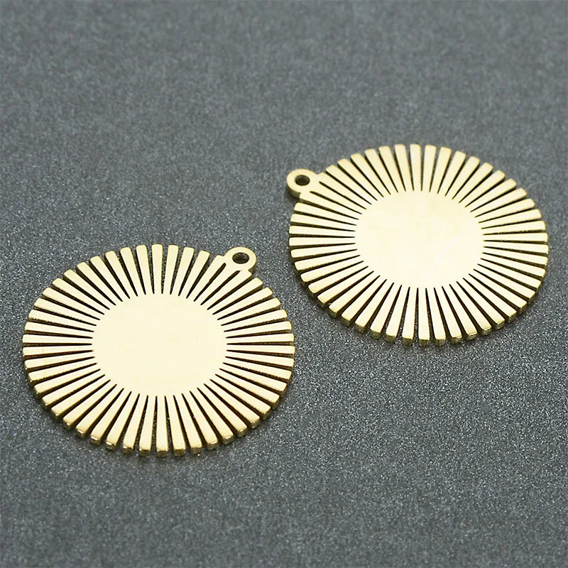 Miasol  2Pc 18x20mm Gold Color Plating 316L Stainless Steel Stripe Round Sun Charms Pendant Pendulum For Diy Jewelry Making