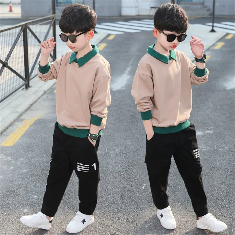 2023 spring Autumn Long Sleeve  Boys Tracksuit Casual Letters Children Clothes Sweater+Trousers 2Pcs Suit Kid Set 3-14 Year