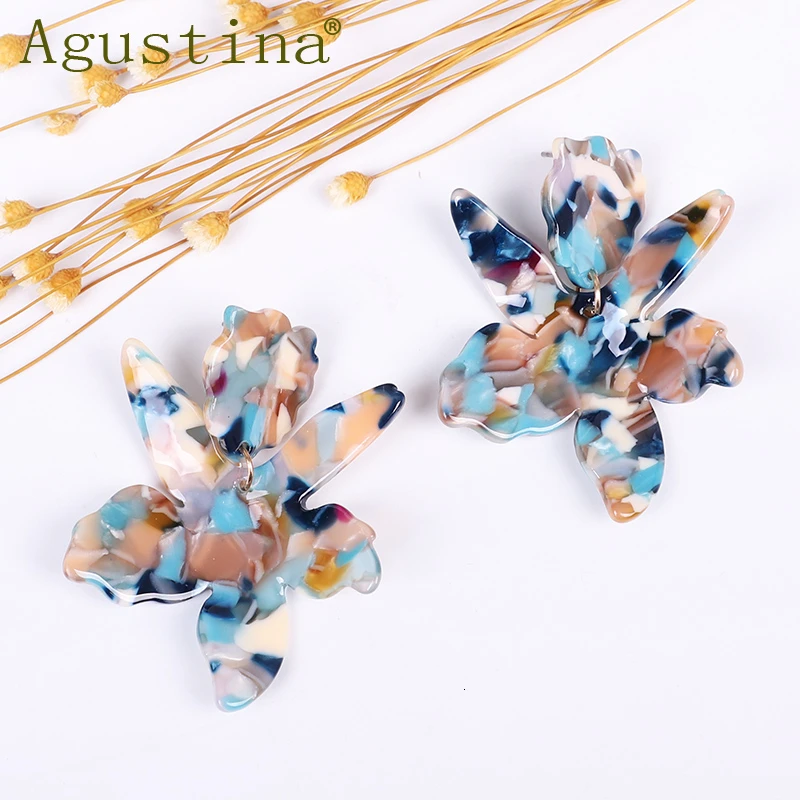 Acrylic Resin Colorful Flower Big drop Earrings For Women Fashion Bohemia geometric dangle Earrings Wedding Party Gifts Jewelry