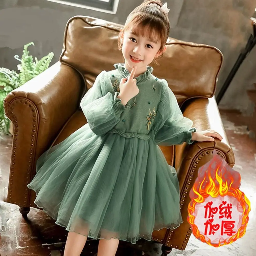 3~13 Y Girl Thicken Velet Dress Children Winter Clothes Girls Party Princess Dress for Girls Fashion Kids Solid Summer Dresses