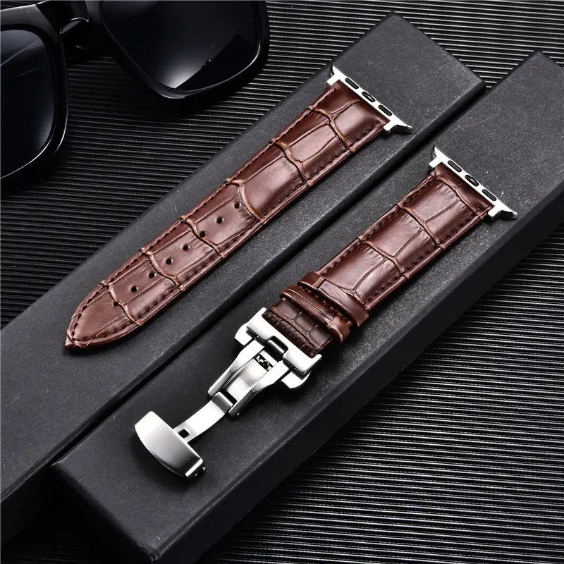 Business Leather Straps for Apple Watch Ultra8 7 6 5 4 3 SE Butterfly Buckle Watch Bracelet 49 45 44 42mm 41 40mm 38mm Watchband