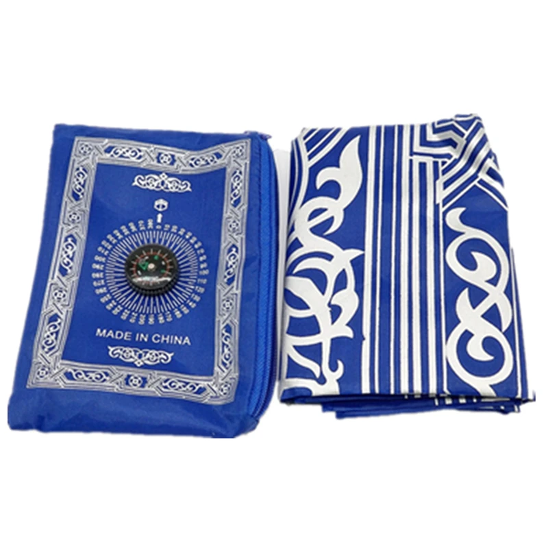 Muslim Prayer Rug Polyester Portable Braided Mats Simply Print with Compass In Pouch Travel Home New Style Mat Blanket 100*60cm