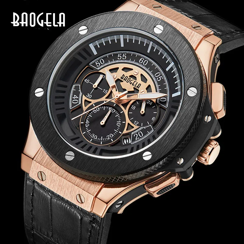 BAOGELA Hommes Montres Hommes Horloge De Luxe Marque Quartz Sport montre  Rose Chronographe Mode Montre-Bracelet Pour Hommes1910