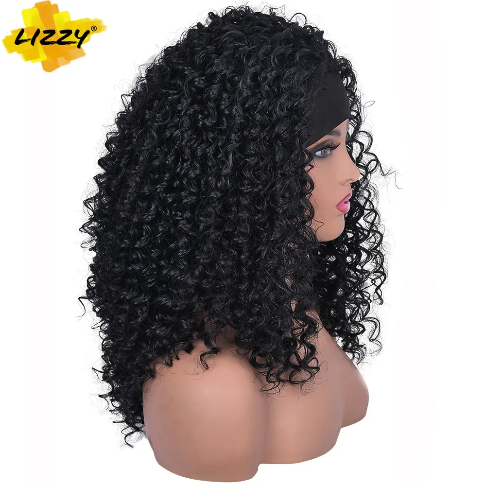 Lizzy-Longo Encaracolado Sintético Headband Peruca para Mulheres Negras, Drag Queen Cabelo, Cosplay Perucas, 18"