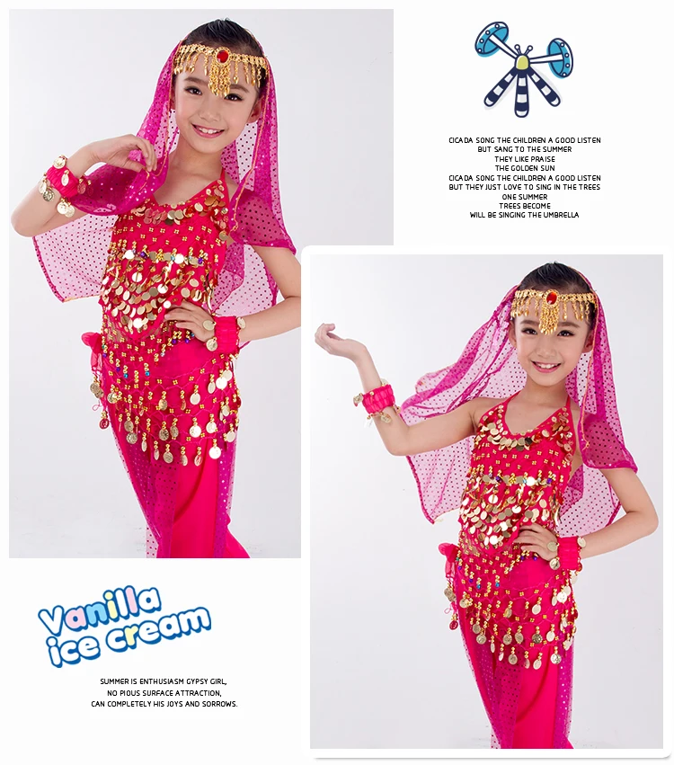 Kinder Bauchtanz Kostüme Set Orientalischer Tanz Mädchen Bauchtanz Indien Bauchtanz Kleidung Bauchtanz Kind Kinder Indisch 6 Farben – Detail 17