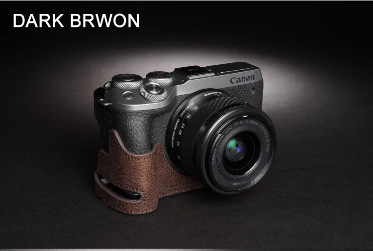 Meia capa de couro genuíno para Canon EOS M6 mark ii M6mark2 com abertura da porta da bateria