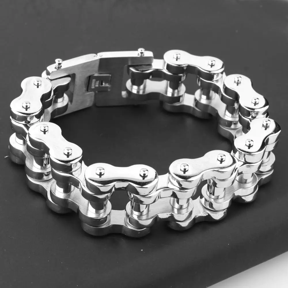 18/22mm Strong Heavy 316L Stainless Steel Silver Color Motor Bike Motorcycle Link Chain Bracelet Bangle Men\'s Jewelry 9inch 23cm