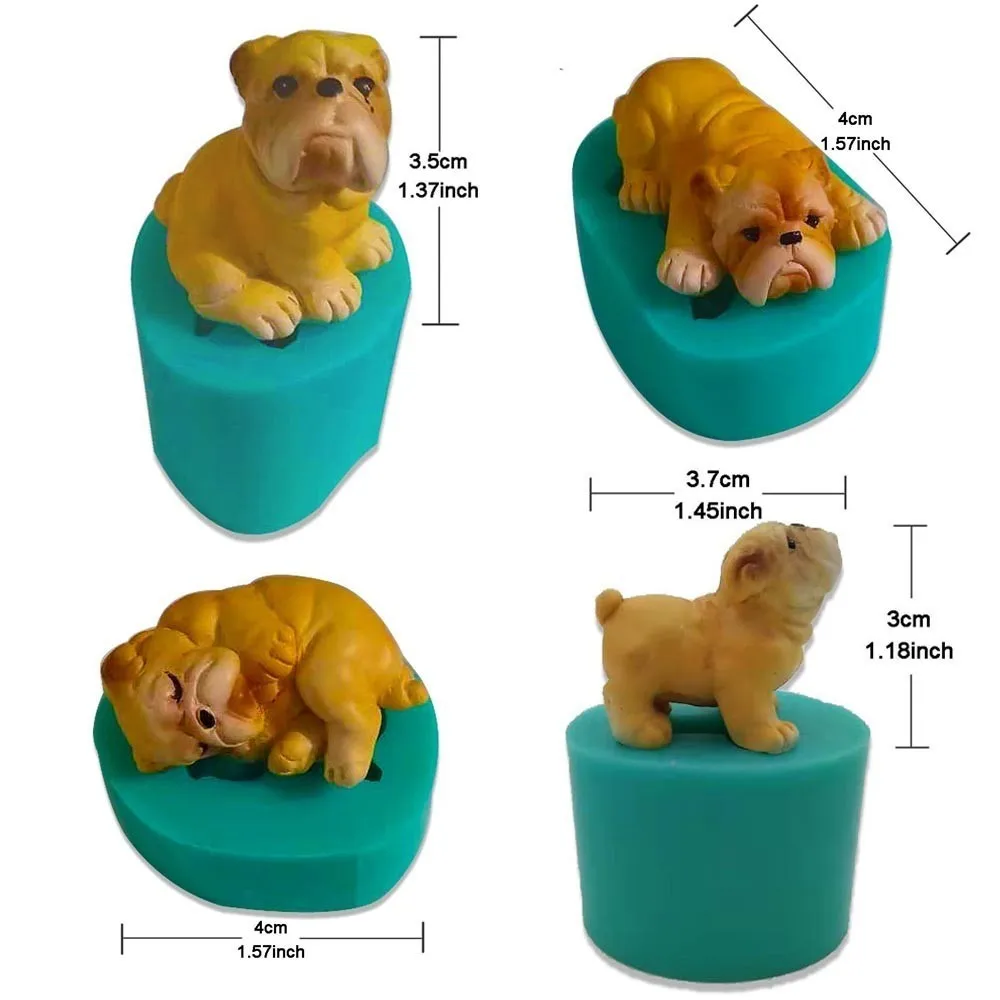 Mini Bulldog Silicone Mold Chocolate Cake Decorating Tools Dog Animal Theme Candle Soap Mould Plaster Cement Polymer Clay Form