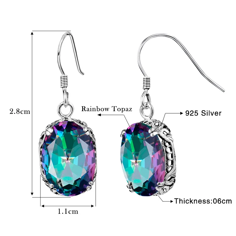 100% 925 Sterling Silber Ohrringe mit Regenbogen-Mystic-Topas, Hängeohrringe für Damen, Schmuckohrringe mit CZ-Steinen für Frauen – Detail 1