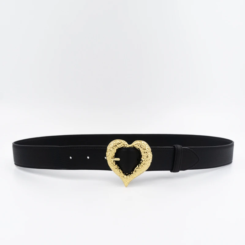 Hammer pattern heart-shaped pin buckle top layer cowhide belt leather ladies belt hip hop lily pattern silver buckle belt